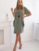 Dámske šaty s vreckami a príveskom 29473 light khaki - Kesi