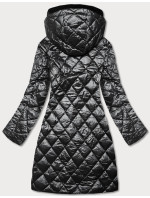 Čierna dámska bunda s kožušinovým golierom (J9-068)