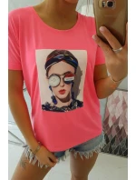 Dámska grafická blúzka ružová neónová Dámska grafická blúzka ružová neónová