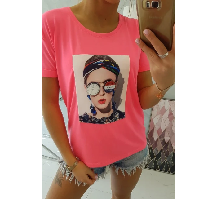 Dámska grafická blúzka ružová neónová Dámska grafická blúzka ružová neónová