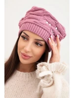 Dámska zimná pletená čiapka s ozdobnými kryštálmi K399 fialová