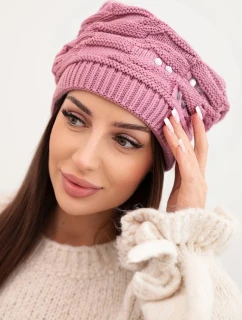 Dámska zimná pletená čiapka s ozdobnými kryštálmi K399 fialová