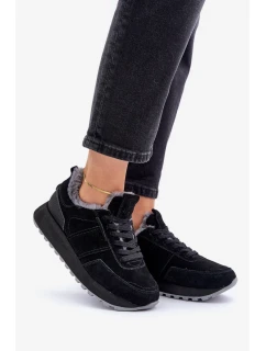 Semišové dámske tenisky s kožušinou a lesklým prvkom Big Star OO274580 Hi-Poly System black