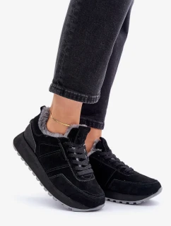 Semišové dámske tenisky s kožušinou a lesklým prvkom Big Star OO274580 Hi-Poly System black