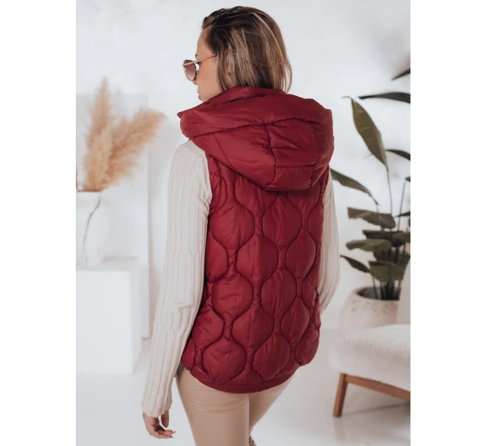 Dámská prošívaná vesta s kapucí vínová Dstreet model 21990896 - FashionStreet