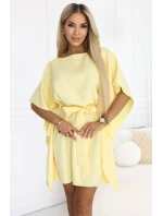287-41 SOFIA Motýlie šaty so zaväzovaním v páse - pastelový citrón