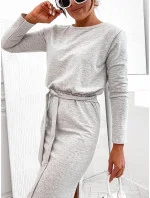 Šedé dámské midi šaty s páskem model 20302471 - Moon