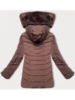 Dámska prešívaná zimná bunda S'west s kapucňou v čokoládovej farbe (B8299-14)