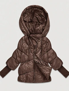 Dámska bunda s pletenými manžetami, oversize, hnedá (B6078-14)