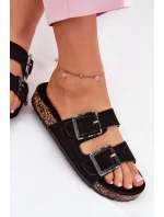 Klapki Damskie Z Klamrami Na Korkowej Podeszwie Czarne Sercele Klapki Damskie Z Klamrami Na Korkowej Podeszwie Czarne Sercele