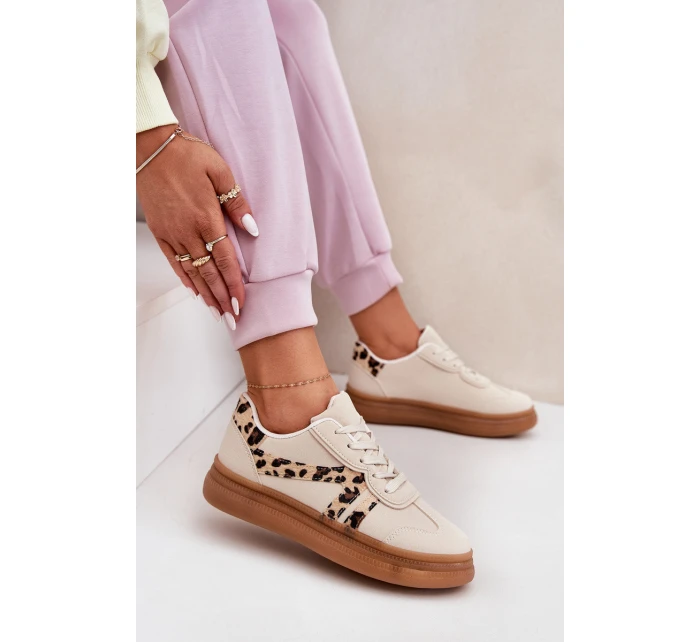 Damskie Sneakersy Na Platformie Panterka Beżowe Totter Damskie Sneakersy Na Platformie Panterka Beżowe Totter