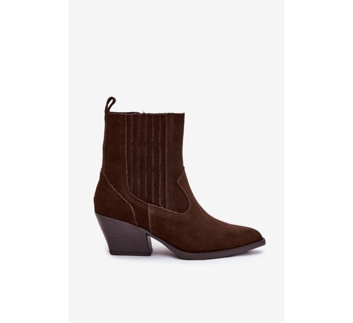 Semišové dámské boty kovbojky na podpatku zateplené čokoládové Dylira Semišové dámské boty kovbojky na podpatku zateplené čokoládové Dylira