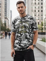 Pánske tričko s potlačou v kamuflážovom vzore, sivé, FashionStreet NX2002R