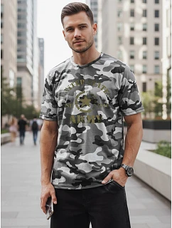 Pánske tričko s potlačou v kamuflážovom vzore, sivé, FashionStreet NX2002R