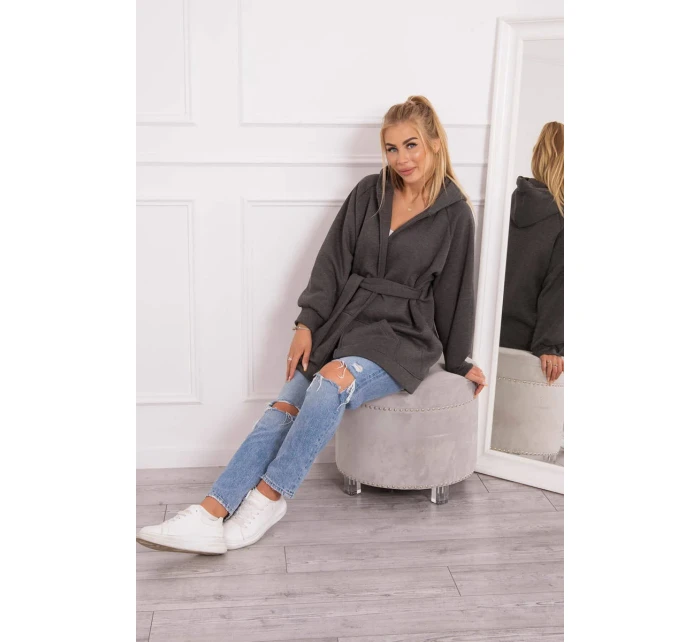 Zateplená bunda so zaväzovaním v páse v grafitovej farbe Zateplená bunda so zaväzovaním v páse v grafitovej farbe
