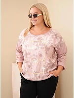 Dámská bavlněná halenka Plus Size s potiskem a výstřihem U růžová tmavá pudrová