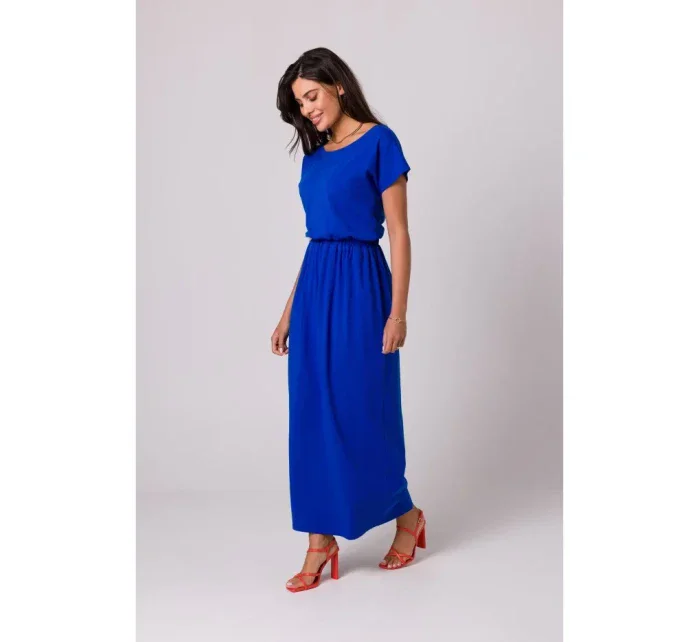 B264 Maxi šaty s elastickým pásom - kráľovská modrá
