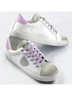 Bielo-fialové dámske tenisky trampky z rôznych spojených materiálov (1088)