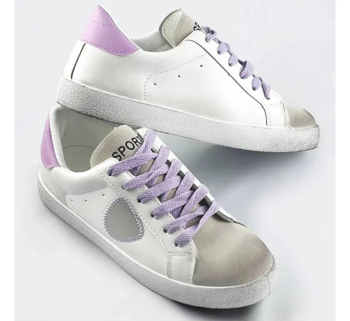 Bielo-fialové dámske tenisky trampky z rôznych spojených materiálov (1088)