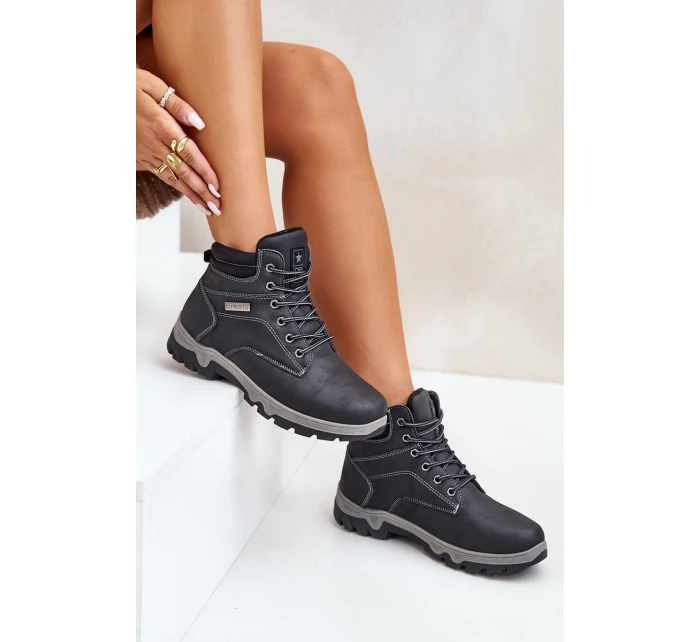 Buty Trekkingowe Męskie Ocieplane Z Eko Skóry Granatowe Neramia Buty Trekkingowe Męskie Ocieplane Z Eko Skóry Granatowe Neramia