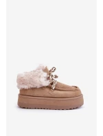 Niskie Śniegowce Damskie Na Platformie Z Futerkiem Ciemnobeżowe Neathren Niskie Śniegowce Damskie Na Platformie Z Futerkiem Ciemnobeżowe Neathren