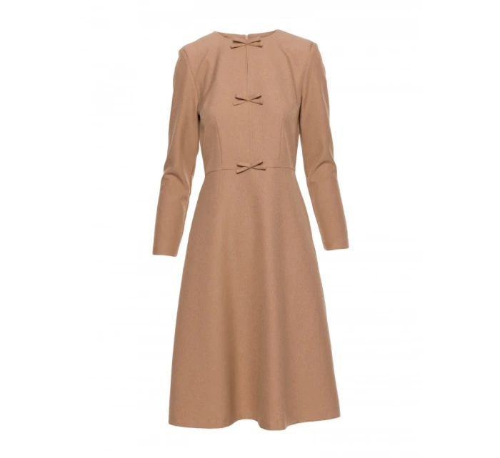 S413 Šaty s mašľami - béžové