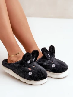 Papuče z umelej kožušiny s motívom králika Black Natasha