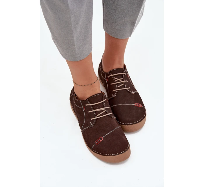 Dámske kožené čižmy s prešívaním Artiker - hnedé