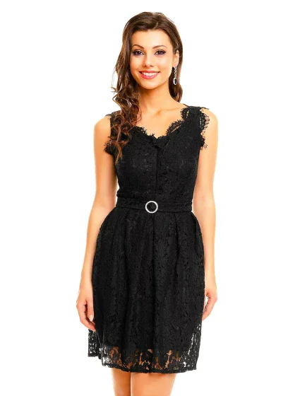 Spoločenské šaty MAYAADI Deluxe krajkové s opaskom čierne - Čierna - MAYAADI Spoločenské šaty MAYAADI Deluxe krajkové s opaskom čierne - Čierna - MAYAADI