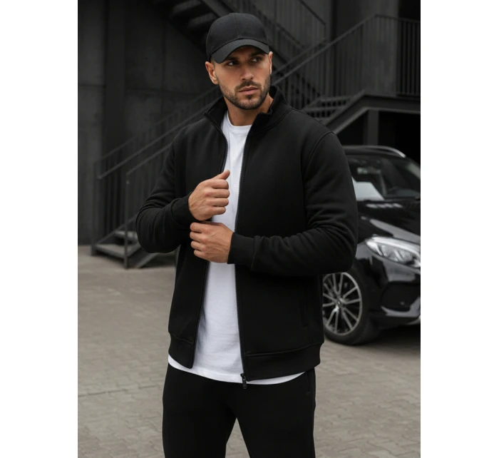 Pánska mikina na zips bez kapucne čierna BX4110 Pánska mikina na zips bez kapucne čierna BX4110