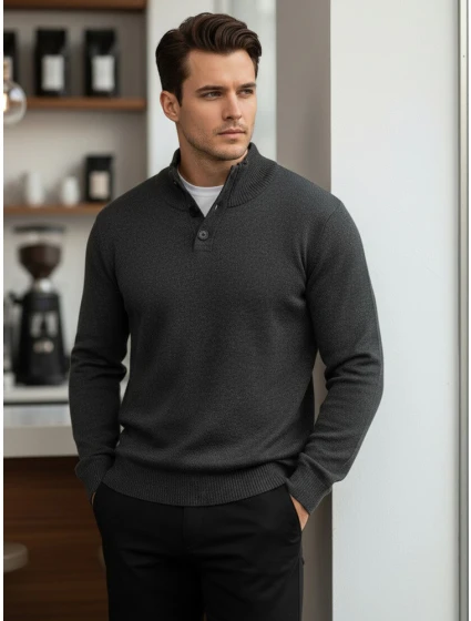 Pánský svetr se stojáčkem grafitový model 21995591 - Dstreet Pánský svetr se stojáčkem grafitový model 21995591 - Dstreet