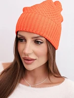Dámska zimná vlnená čiapka s dvojitým okrajom K426 oranžová