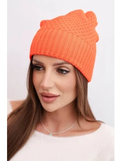 Dámska zimná vlnená čiapka s dvojitým okrajom K426 oranžová