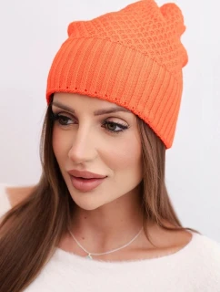 Dámska zimná vlnená čiapka s dvojitým okrajom K426 oranžová
