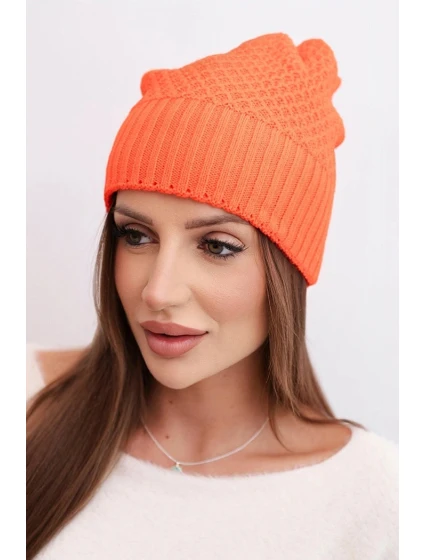 Dámska zimná vlnená čiapka s dvojitým okrajom K426 oranžová
