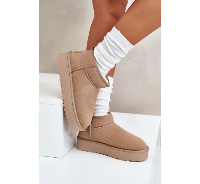 Dámské semišové sněhule na platformě béžové model 21670427 - Boto