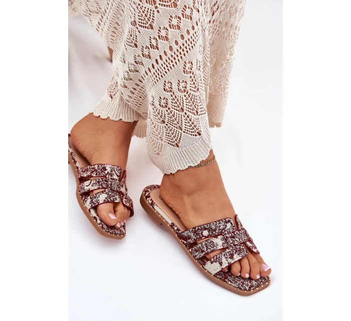 Zdobione Klapki Na Płaskim Obcasie Bordowe Anniles