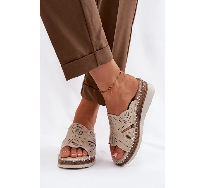 Kožené dámské sandály na platformě S.Barski GR61-5915 béžové