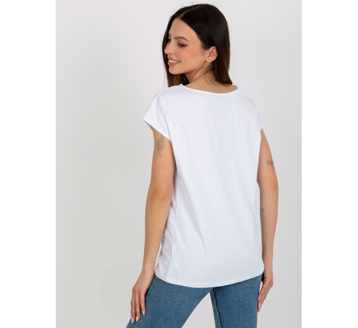 Biele jednofarebné dámske tričko s výrezmi