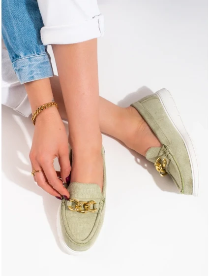 Pohodlné dámske zelené mokasíny bez podpätku Pohodlné dámske zelené mokasíny bez podpätku