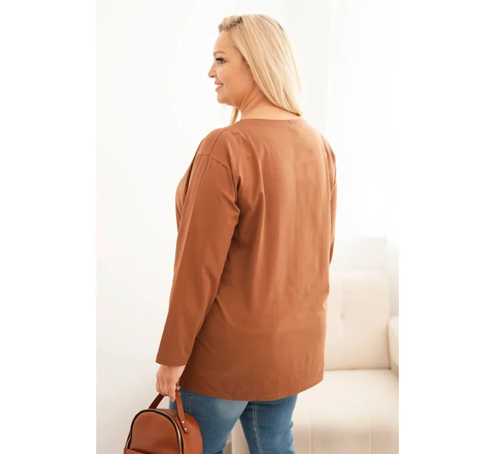 Dámske Plus veľkosť bavlnená blúzka okolo krku Camel