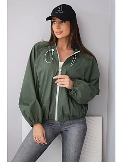 Dámska jarná bunda so stojáčikom a zipsom v khaki farbe