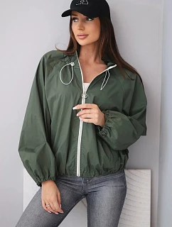 Dámska jarná bunda so stojáčikom a zipsom v khaki farbe