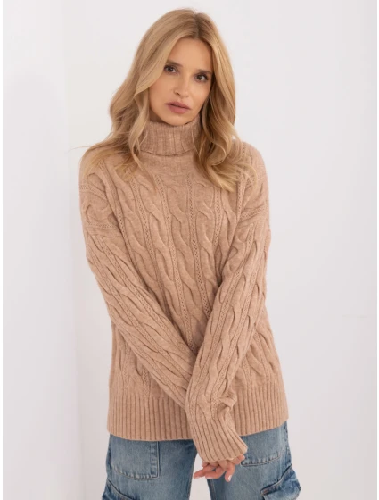 Sweter AT SW model 20463784 camelowy - FPrice Sweter AT SW model 20463784 camelowy - FPrice