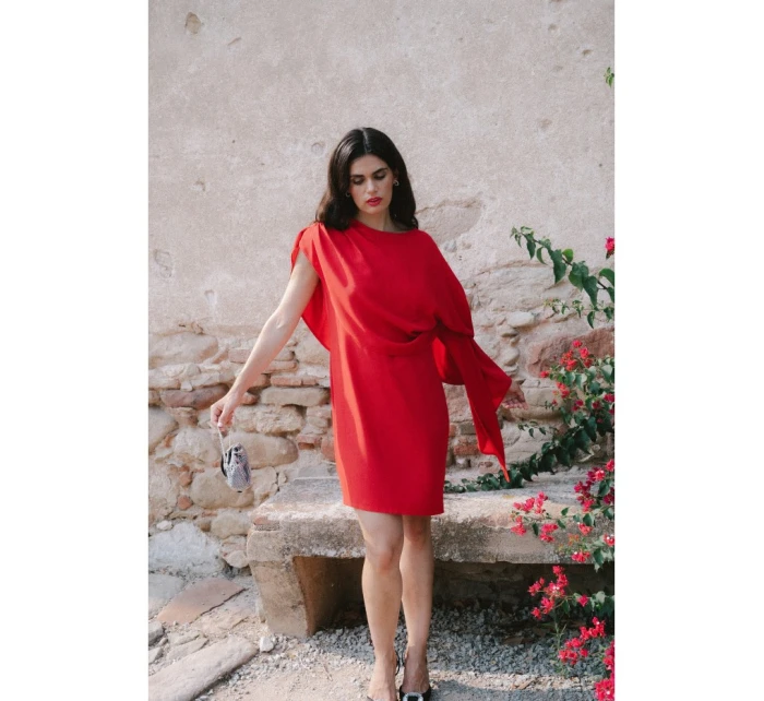 S423 Šaty s plášťom - červené S423 Šaty s plášťom - červené