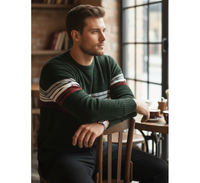 Pánský pruhovaný zelený svetr Dstreet model 21982545 - FashionStreet