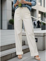 Dámske džínsy s vysokým pásom a širokými nohavicami krémové FashionStreet UY2938