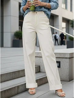 Dámske džínsy s vysokým pásom a širokými nohavicami krémové FashionStreet UY2938