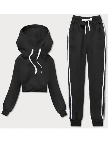 Čierny teplákový komplet s krátkou mikinou (8C67-3)