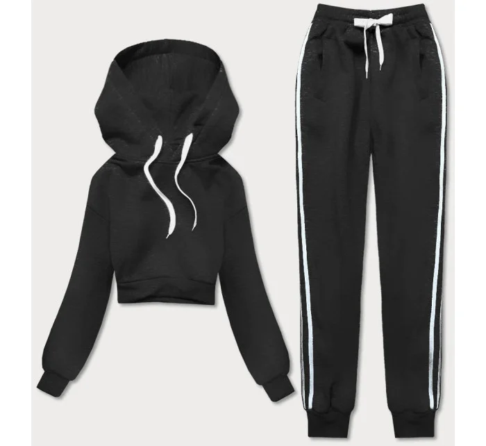 Čierny teplákový komplet s krátkou mikinou (8C67-3)